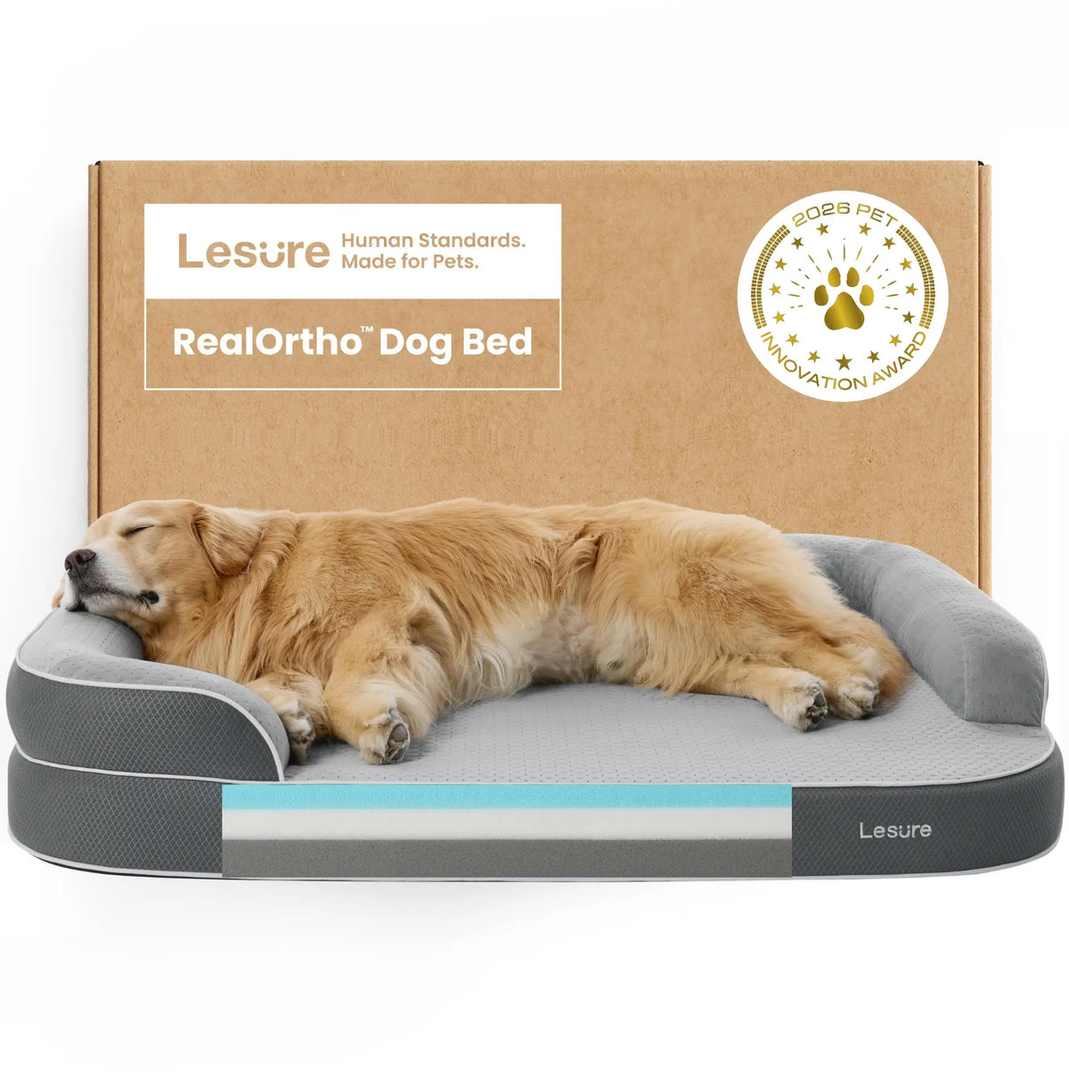 【Vet‑Recommended】Lesure Realortho｜Orthopedic Dog Bed for Large & Senior Dogs, 3-Layer Support Joint Protection Premium Memory Foam Orthopedic Bed for Senior Joint Support with Waterproof Washable Cover, Comfort Dog Couch Sofa for Deep Sleep