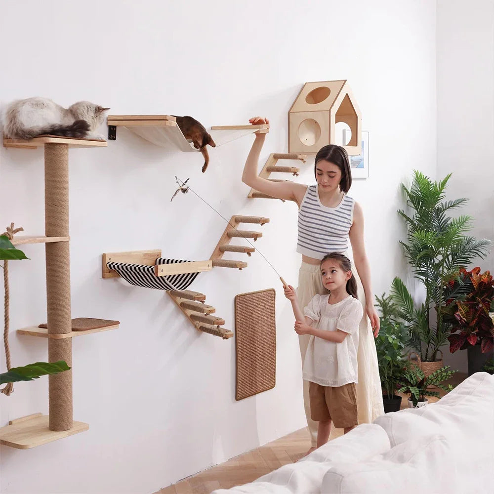 Elevate Your Cat's Playtime with Our Stylish Wall Climbing Shelf: A Multi-Functional Ladder, Scratching Post, and Cozy Bed!