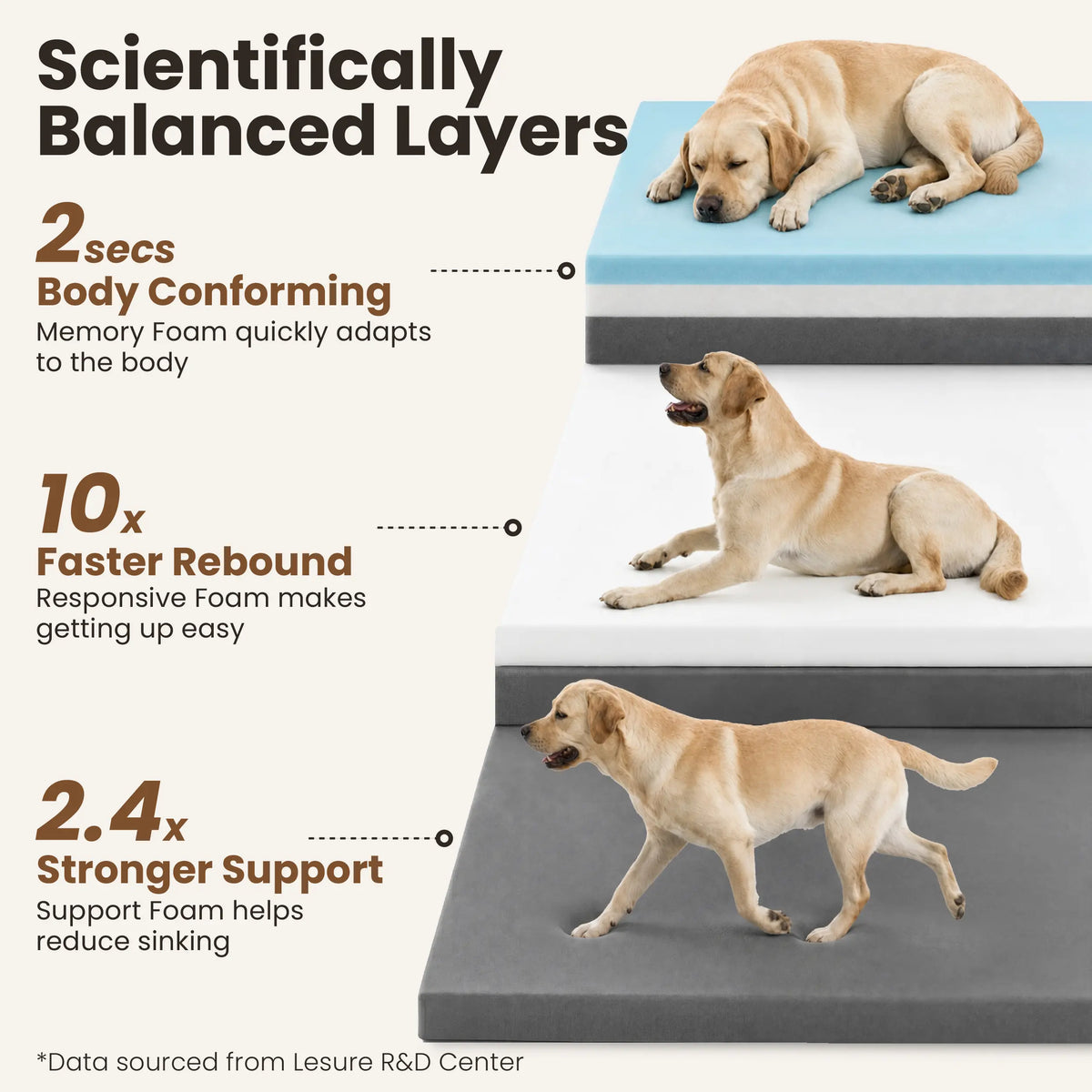 【Vet‑Recommended】Lesure Realortho｜Orthopedic Dog Bed for Large & Senior Dogs, 3-Layer Support Joint Protection Premium Memory Foam Orthopedic Bed for Senior Joint Support with Waterproof Washable Cover, Comfort Dog Couch Sofa for Deep Sleep