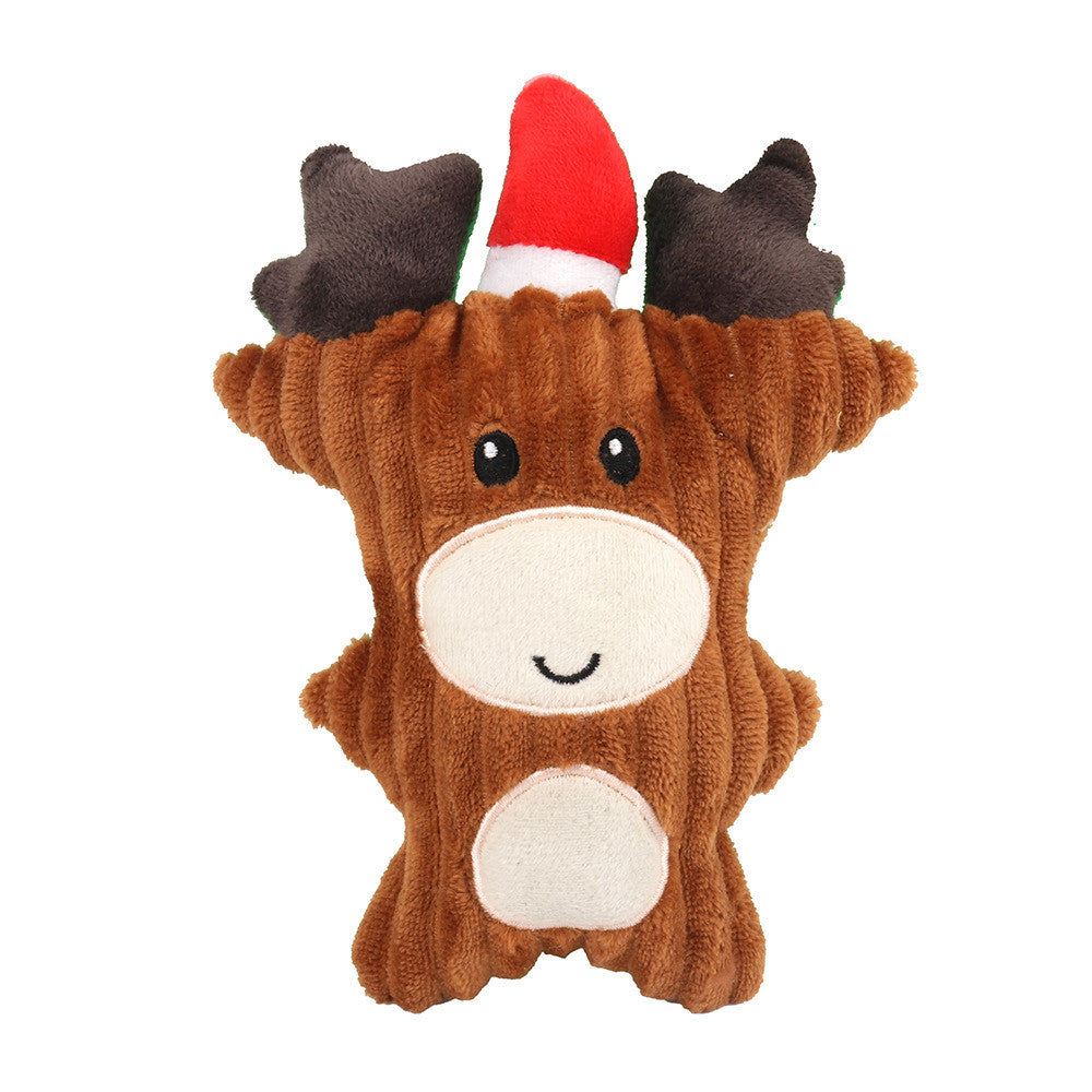 Plush reindeer toy with a red nose on a white background