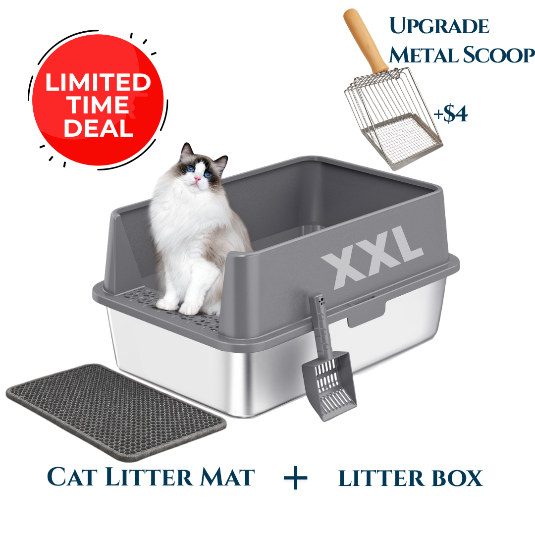 Bac à litière pour chat 4FurBaby XXL en acier inoxydable 304