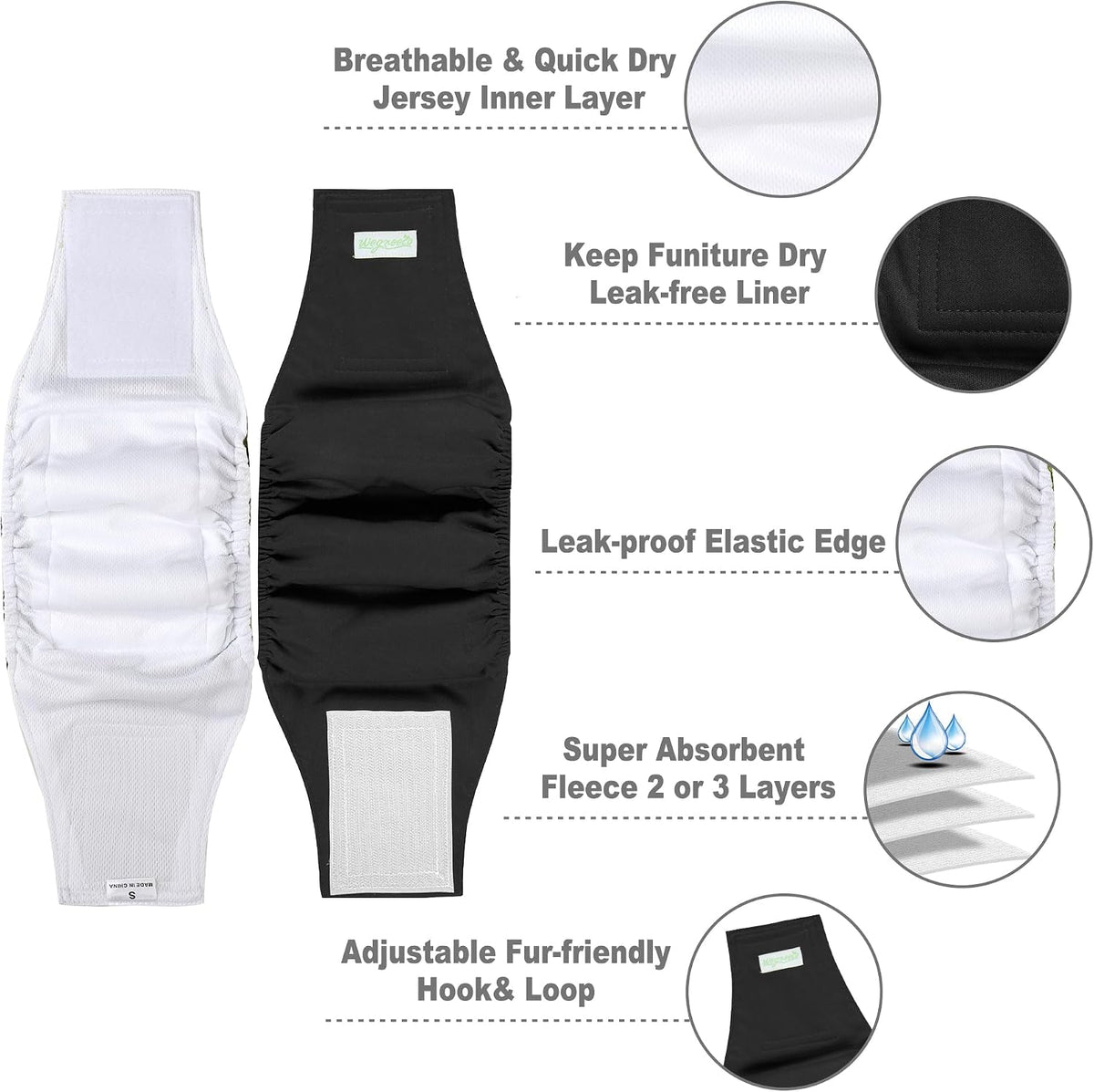 Small Dog Diapers Male,Reusable Belly Bands for Male Dogs,Washable Doggie Puppy Male Diapers Wraps,Medium Large Size(5 Pack X-Small, Black)