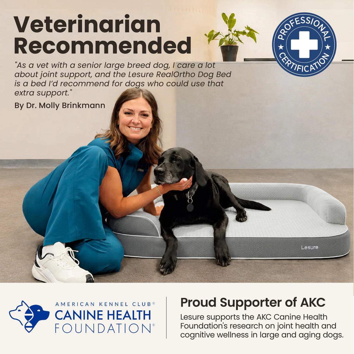 【Vet‑Recommended】Lesure Realortho｜Orthopedic Dog Bed for Large & Senior Dogs, 3-Layer Support Joint Protection Premium Memory Foam Orthopedic Bed for Senior Joint Support with Waterproof Washable Cover, Comfort Dog Couch Sofa for Deep Sleep