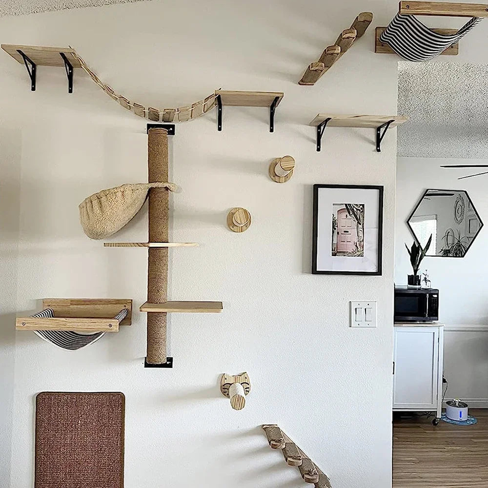 Elevate Your Cat's Playtime with Our Stylish Wall Climbing Shelf: A Multi-Functional Ladder, Scratching Post, and Cozy Bed!