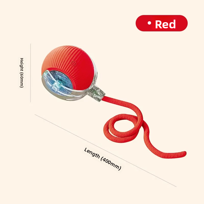 Red retractable dog leash with measurement details on a white background