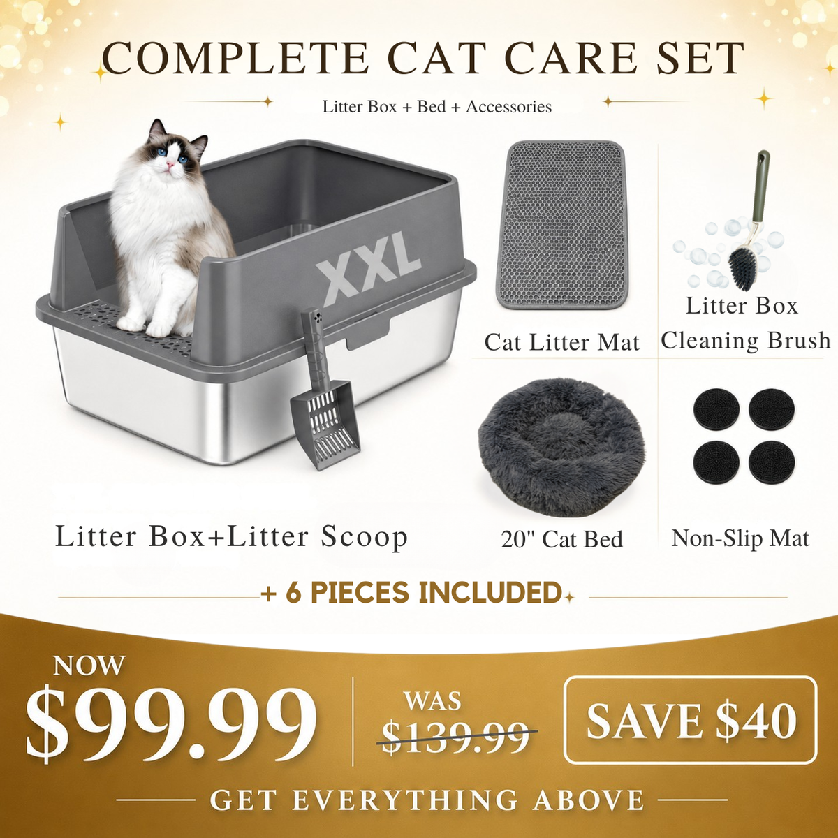 Bac à litière pour chat 4FurBaby XXL en acier inoxydable 304