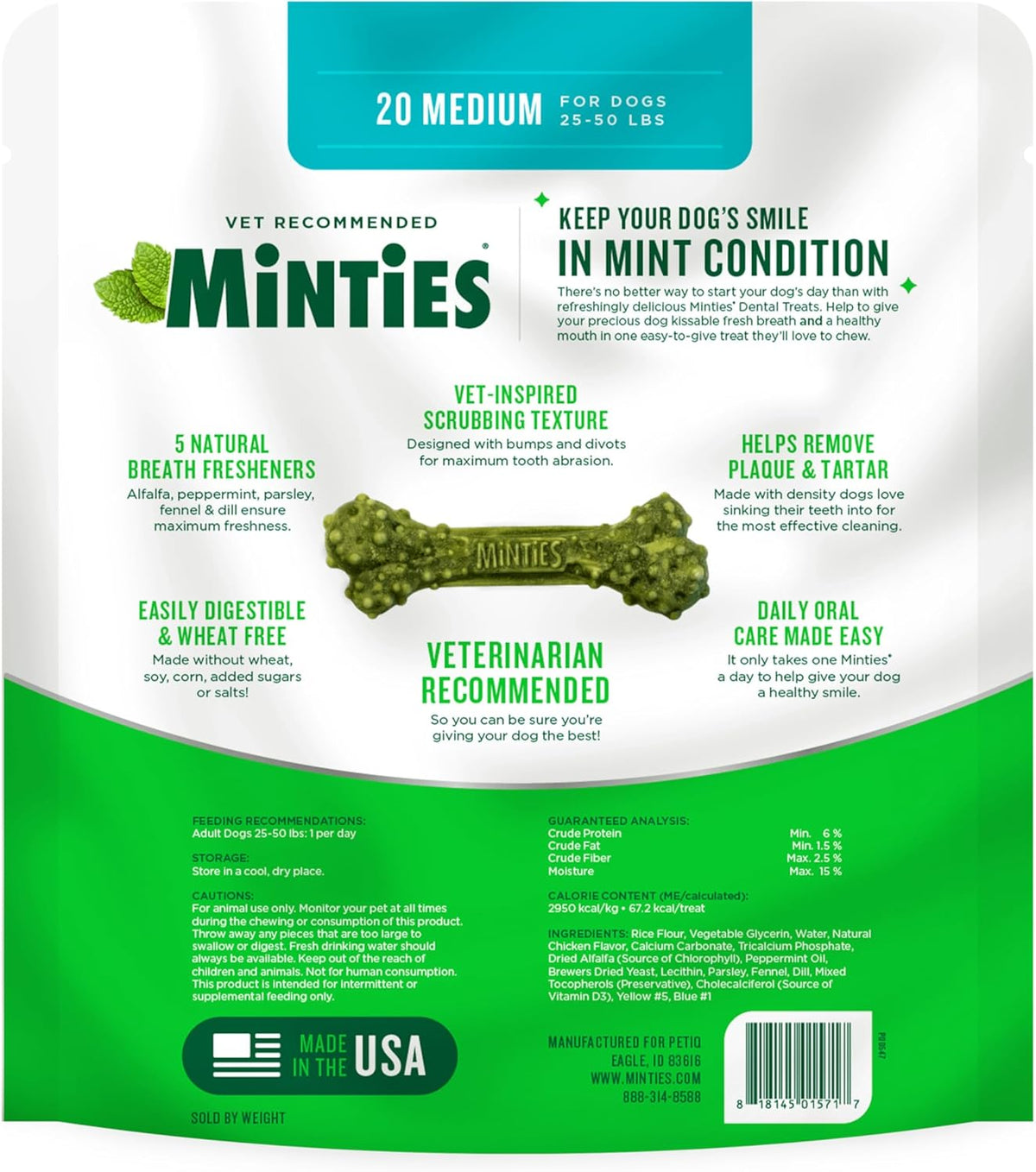 Delicious Mint Dental Chews for Large Dogs - 20 Count for Fresh Breath and Healthy Teeth