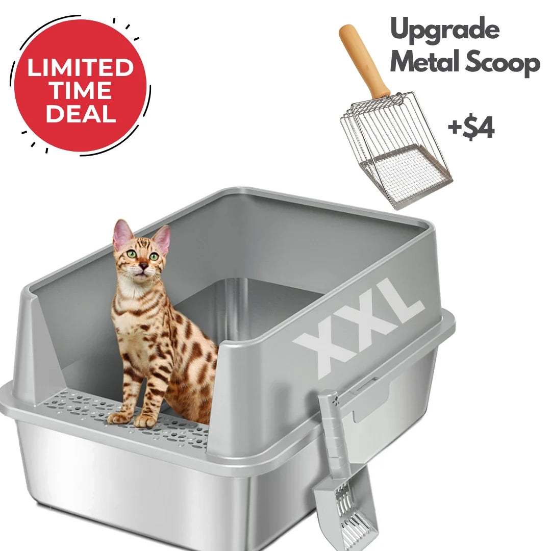 Bac à litière pour chat 4FurBaby XXL en acier inoxydable 304