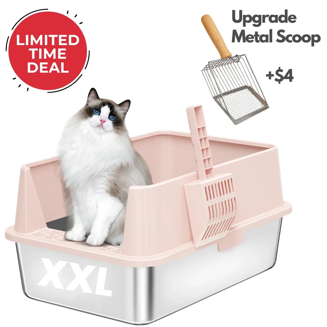 Bac à litière pour chat 4FurBaby XXL en acier inoxydable 304