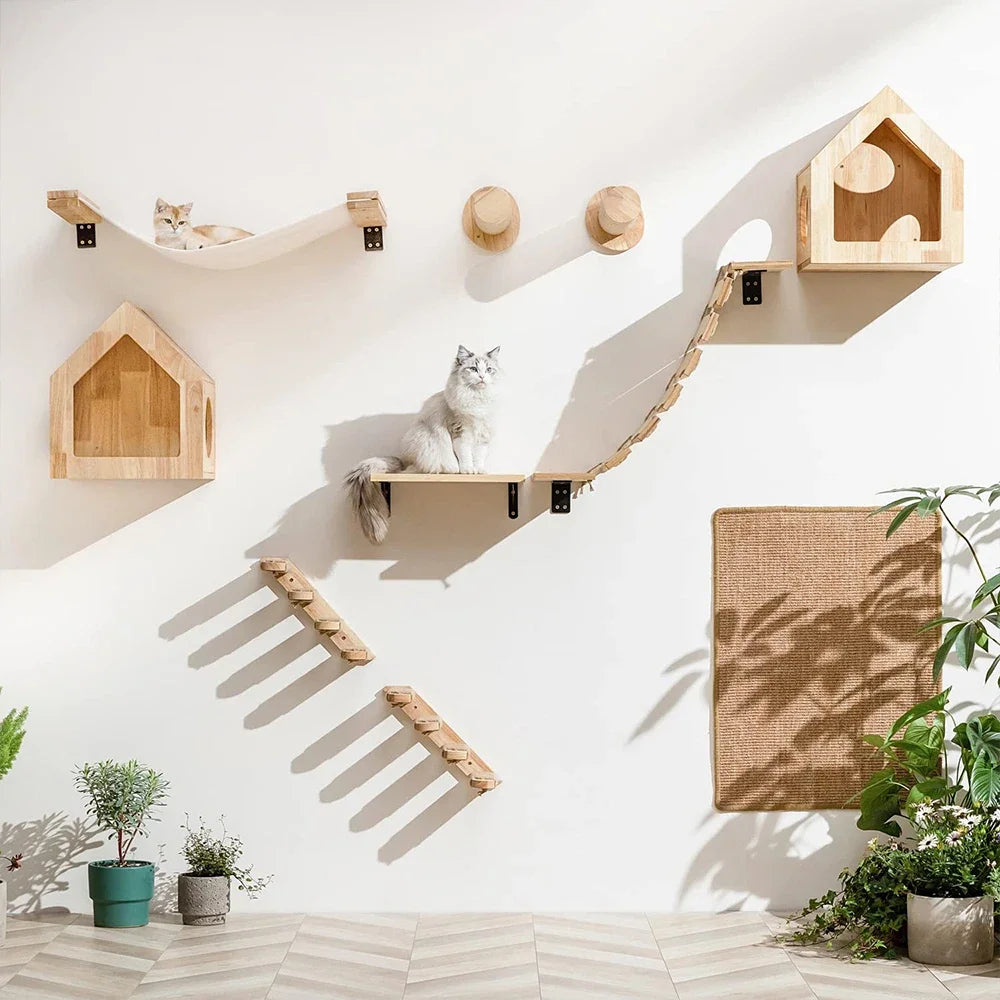 Elevate Your Cat's Playtime with Our Stylish Wall Climbing Shelf: A Multi-Functional Ladder, Scratching Post, and Cozy Bed!