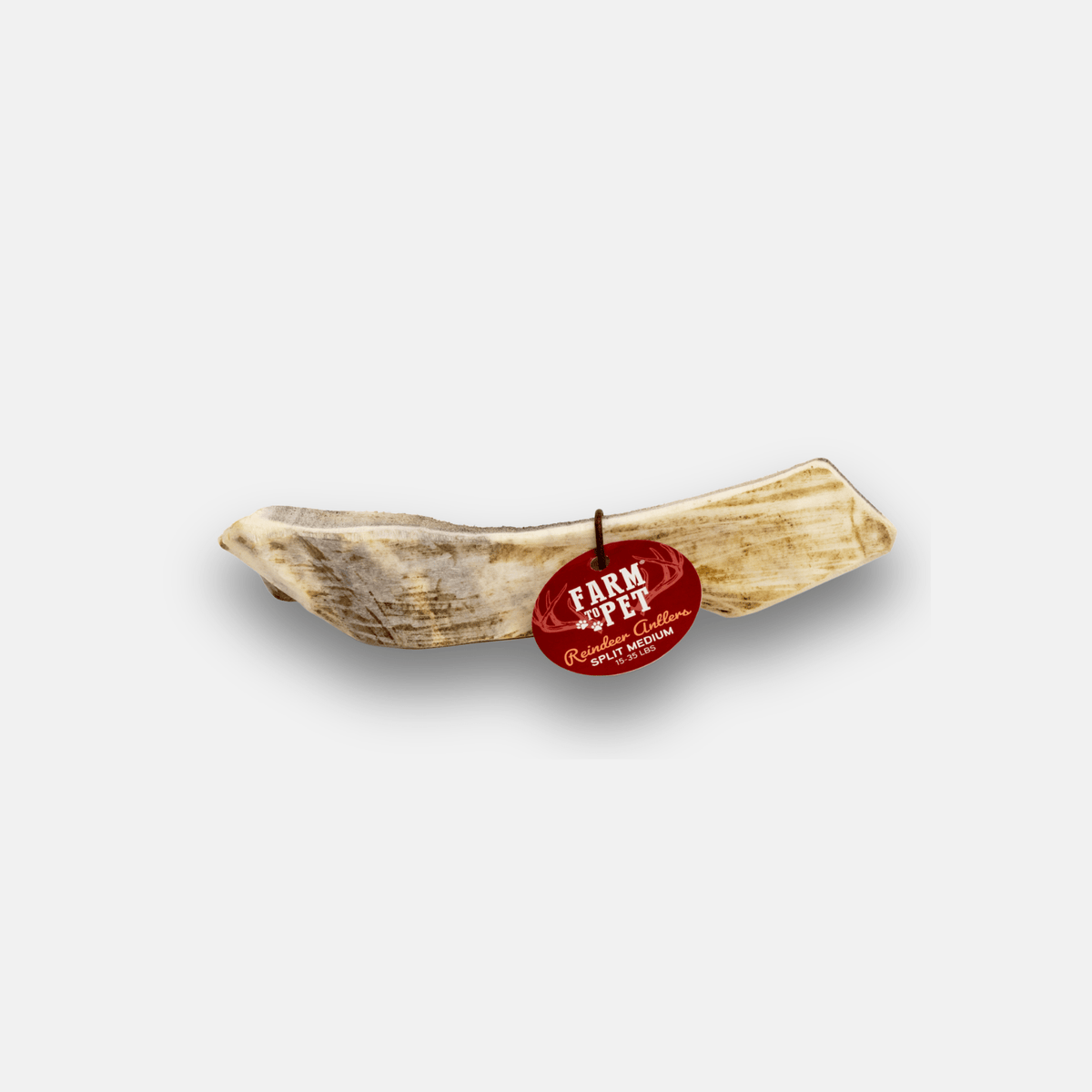 Rawhide chew with a 'Farm to Pet' label on a white background