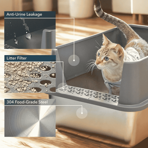 Bac à litière pour chat 4FurBaby XXL en acier inoxydable 304
