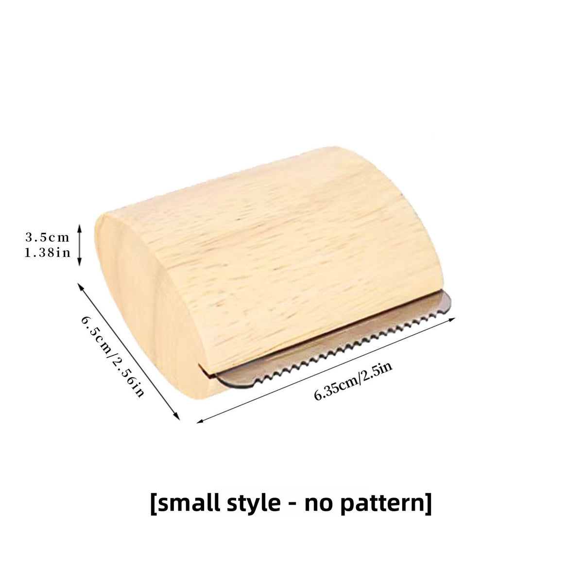 Small wooden stamp with dimensions on a white background