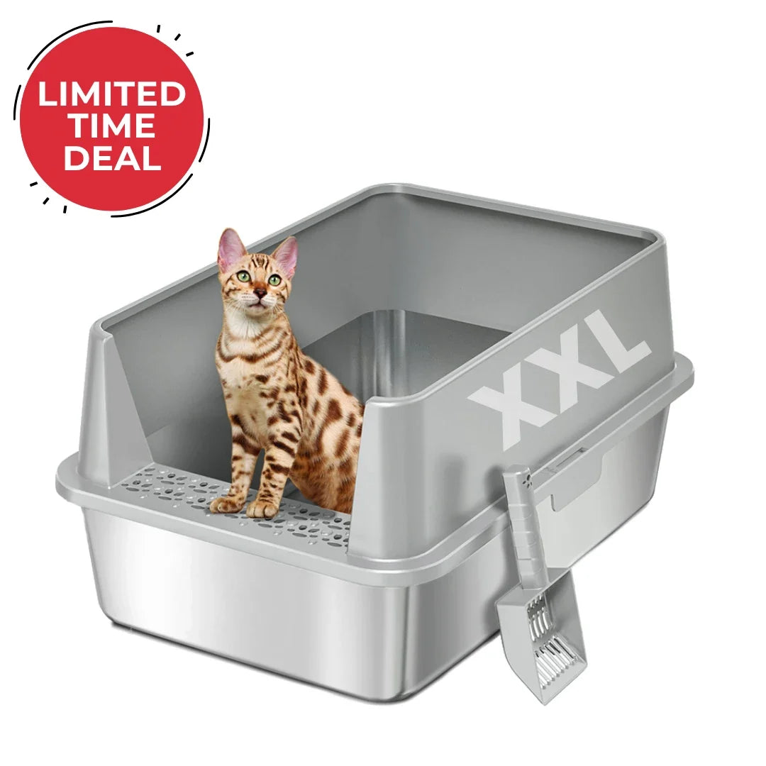 Bac à litière pour chat 4FurBaby XXL en acier inoxydable 304