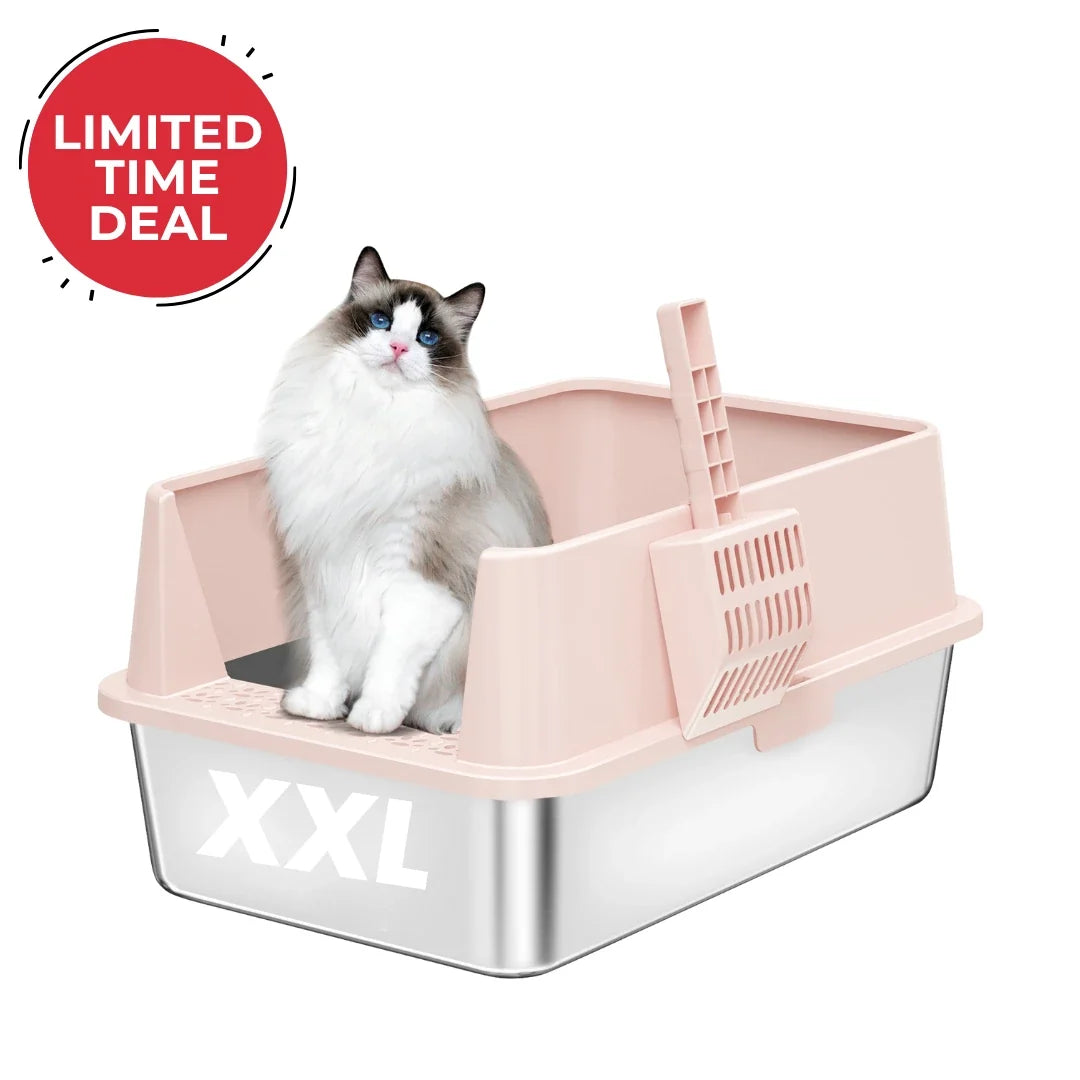 Bac à litière pour chat 4FurBaby XXL en acier inoxydable 304