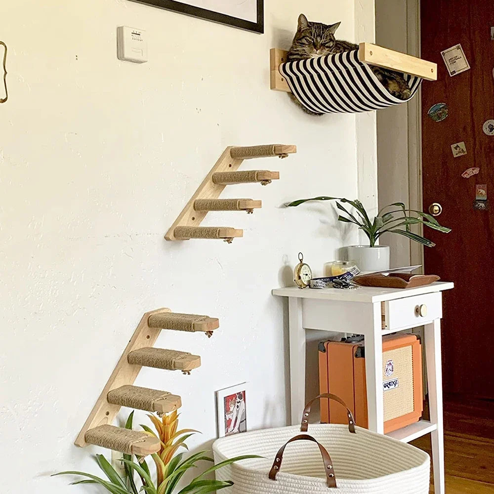 Elevate Your Cat's Playtime with Our Stylish Wall Climbing Shelf: A Multi-Functional Ladder, Scratching Post, and Cozy Bed!