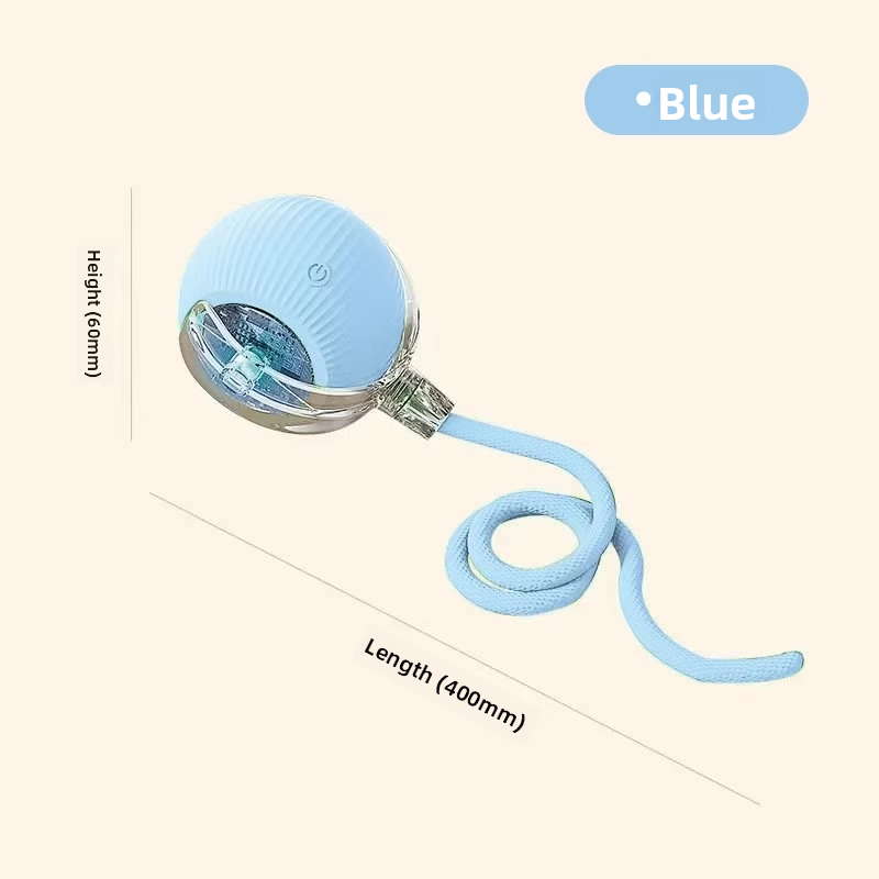 Blue retractable badge holder with measurements on a white background